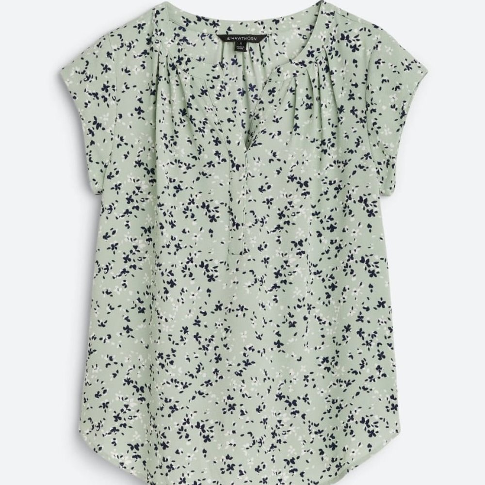 41 HAWTHORN Morey Split Neck Short Sleeve Blouse